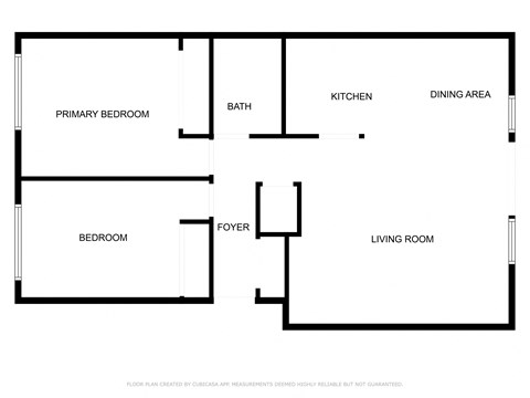 Floor plan for 2 beds, 1 bath, 1000 sqft